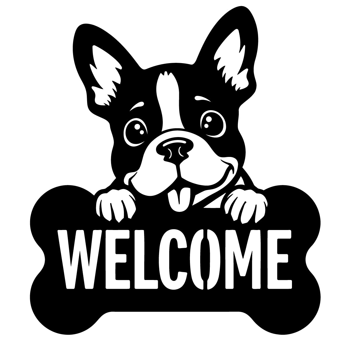 Optimized dog welcome sign design prepared for metal laser cutting