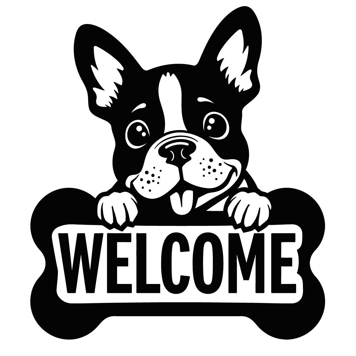 Original dog welcome sign design before laser-cutting optimization