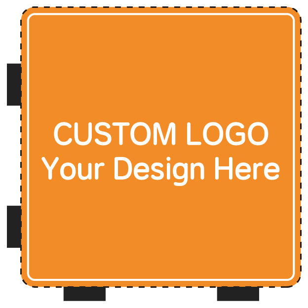 Rectangular custom logo sign aligned inside a UV printing positioning jig