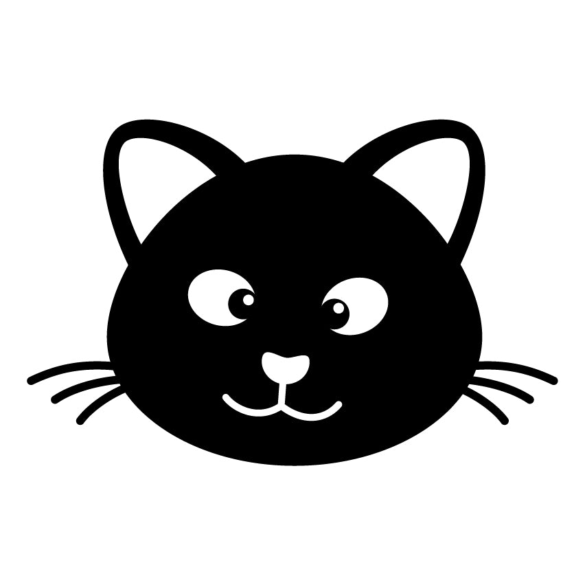 Optimized cat face design with connected pupils and small highlight details for laser cutting