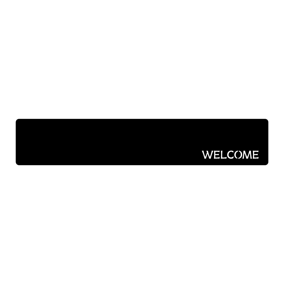 Final laser-cut WELCOME sign layout with reduced lettering positioned at the lower right